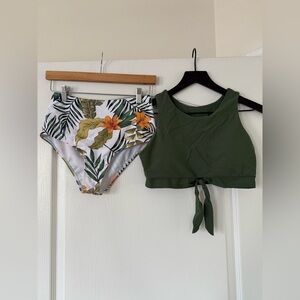 Pat Pat - Olive Green Jungle Print Two Piece Swimsuit - Size Small